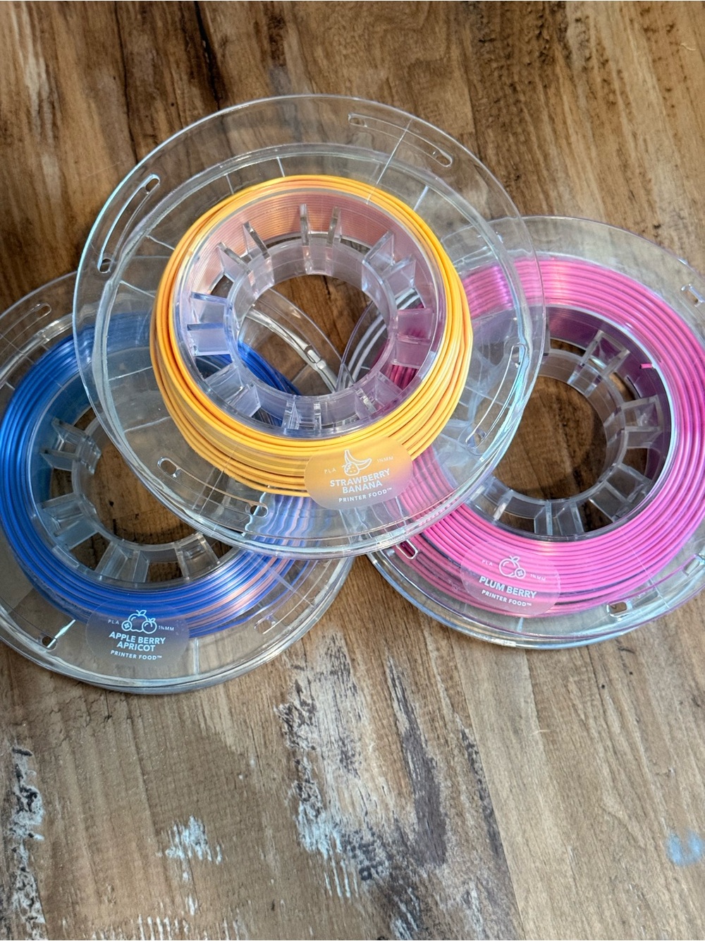 3-Pack Colored Filament Spools - Blue, Yellow, Pink